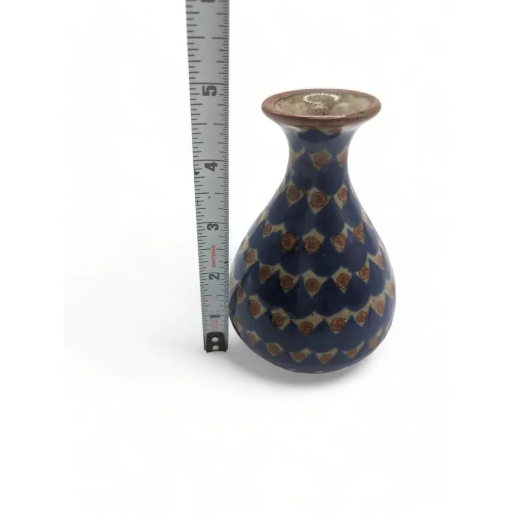 Vintage Cocotzin Mex Signed Mexican Pottery Blue Bud Vase 5